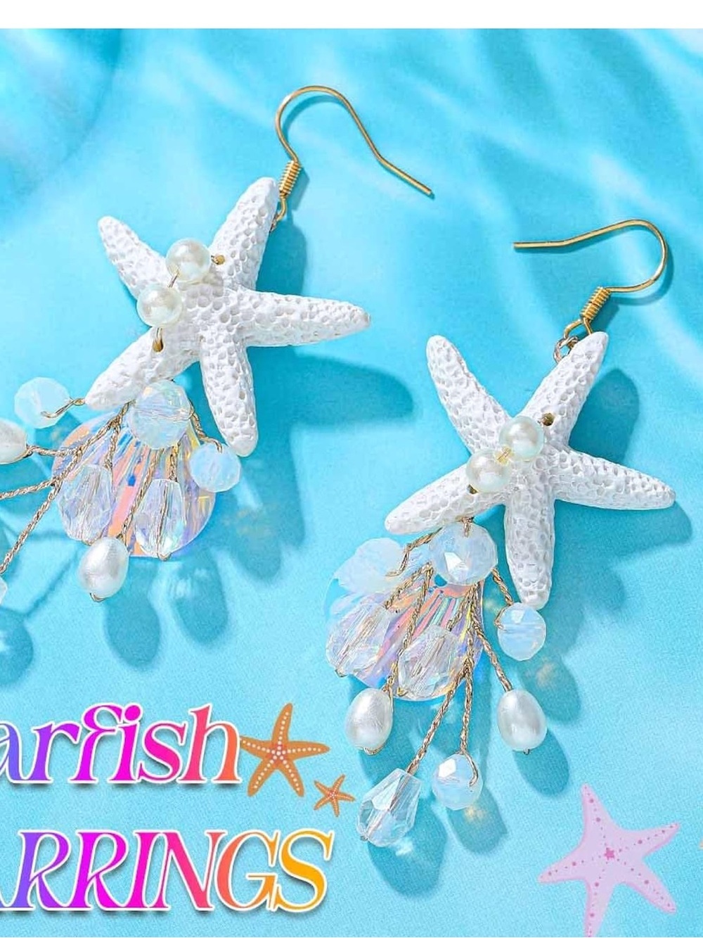Pearl & Crystal White Starfish Drop Earrings - Women Jewelry - Picture 2 of 3